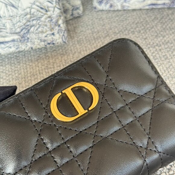 NWT Dior Caro Dahlia Women's Zipped Wallet Black Leather Coin Purse - Picture 6 of 8